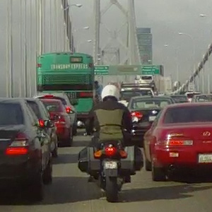 Lane splitting on the San Francisco Bay Bridge